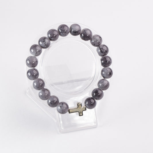 Grey Natural Glass Cross Bracelet