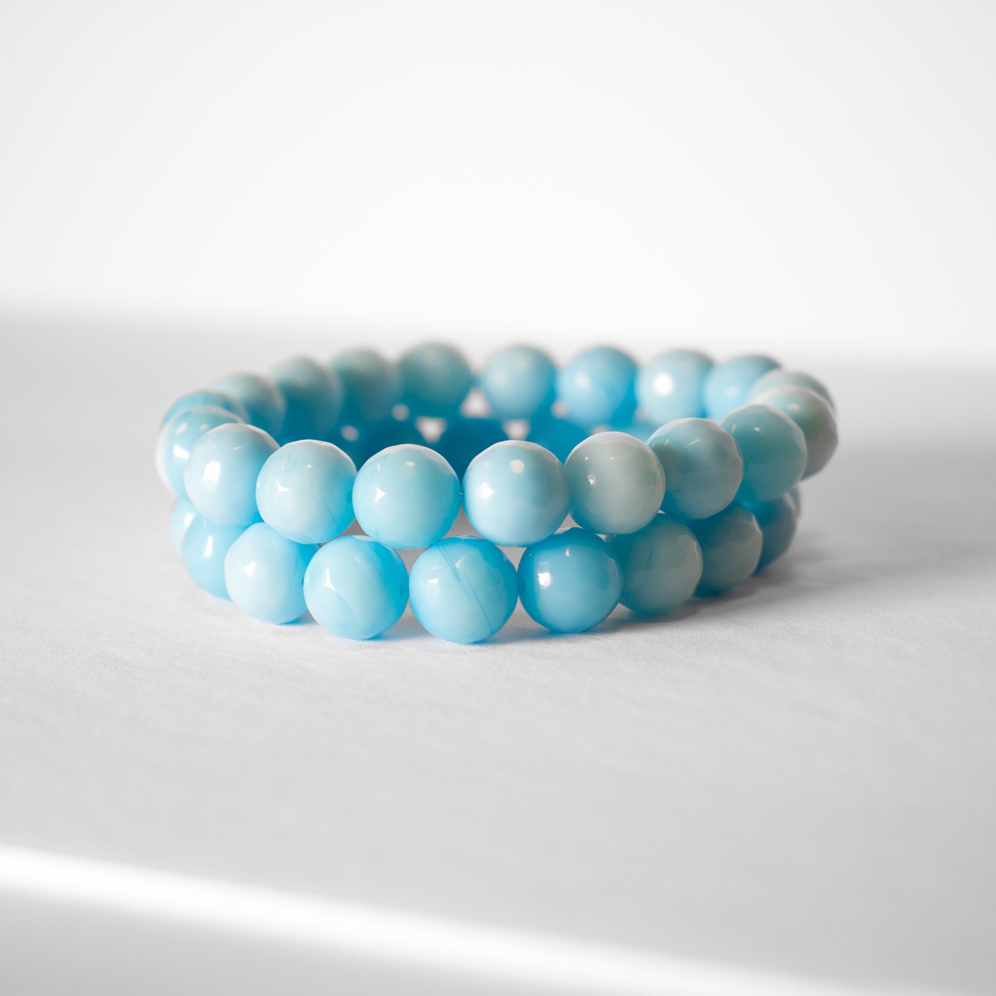 Light Blue Crystal Rondelle Beaded Bracelet, Double Bracelet