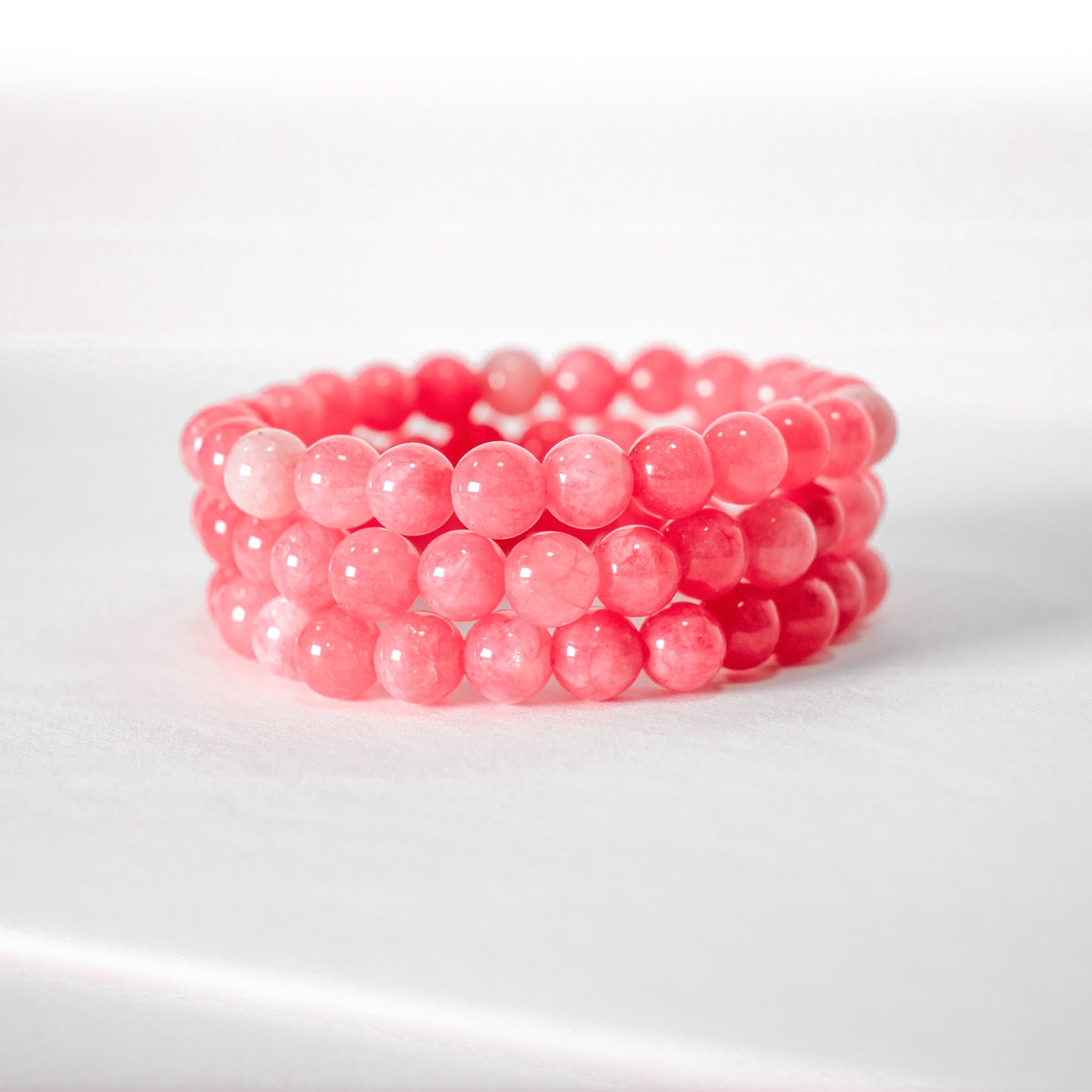 Pink Hibiscus Dyed Jade Round Beaded Bracelet, Stack Bracelet