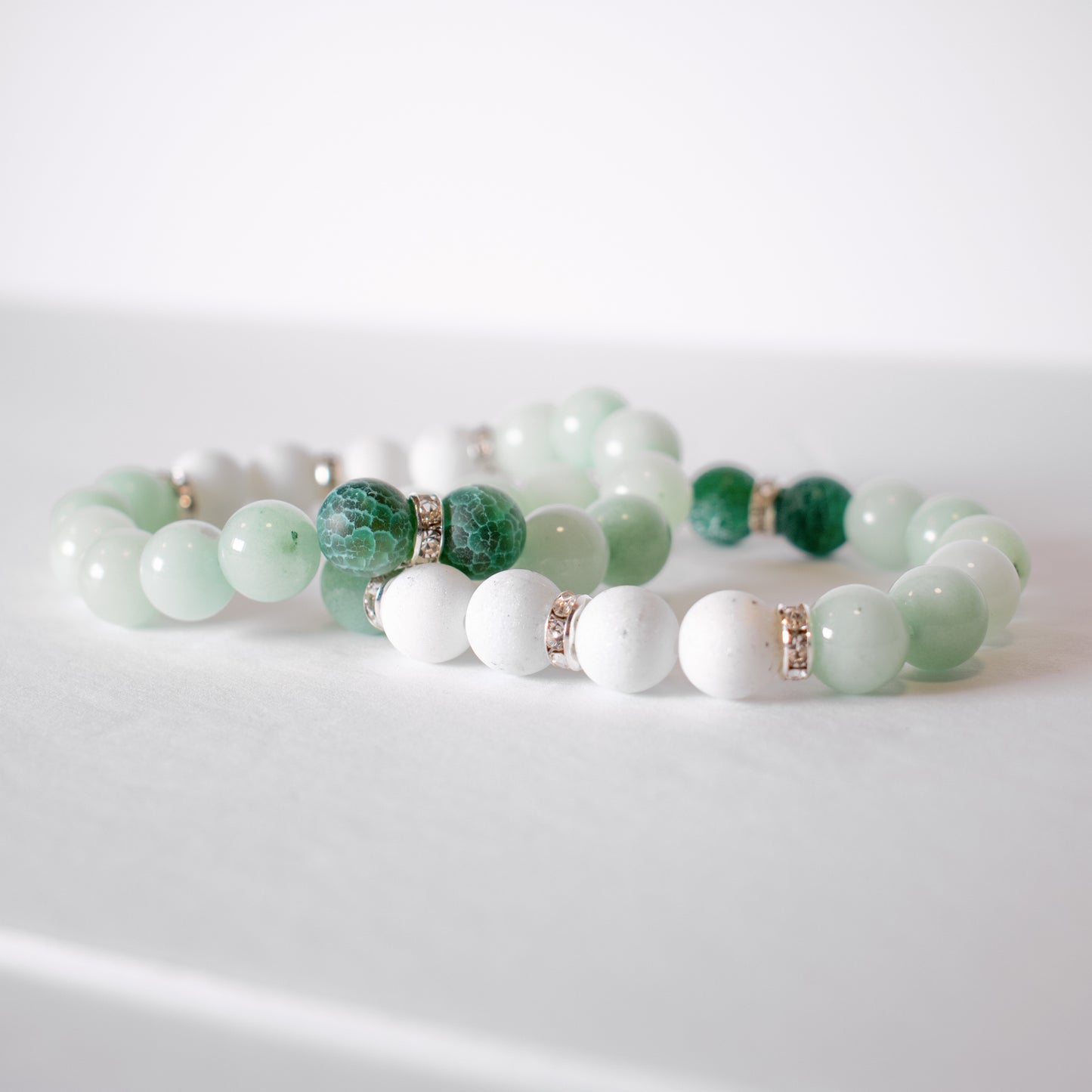 Teal Dyed Cream and Crystal Beaded Bracelet, Stacked Bracelet