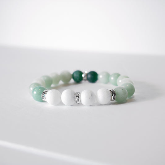 Teal Dyed Cream and Crystal Beaded Bracelet, Front Bracelet